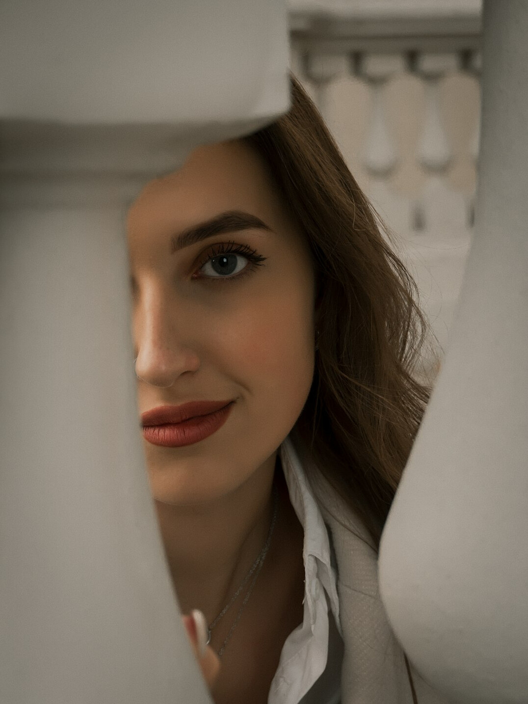Portrait of a smiling businesswoman with dark hair